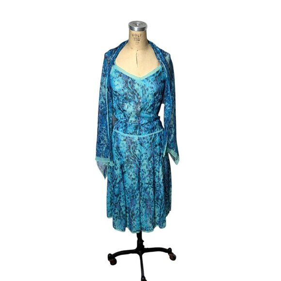 Vintage painterly crinkle silk skirt, top and shawl with gold lurex stripes - Picture 2 of 8